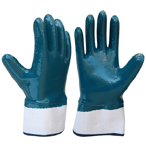 Nitrile Fully Coated Gloves, With Safety Cuff