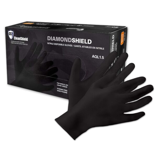 Diamond Shield Nitrile Disposable Gloves Black