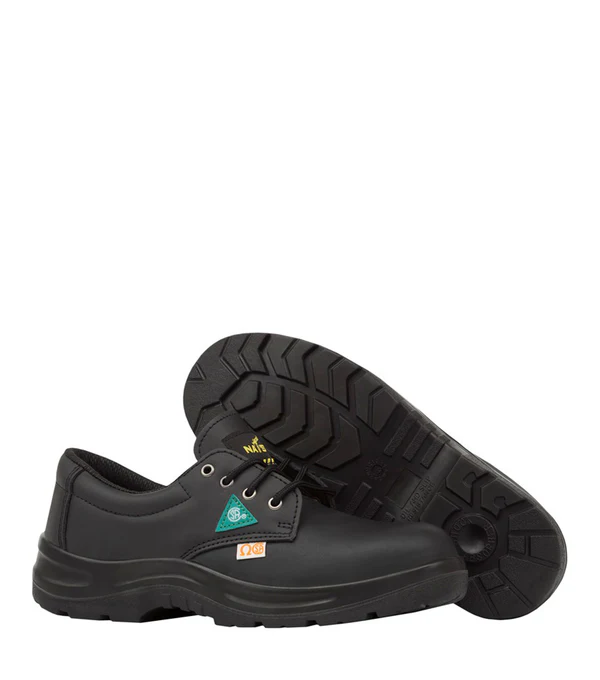 NAT’S S400 Leather Work Shoes, Double-density PU outsole, Steel toe & plateBlack