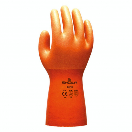 Showa PVC Gloves, with Seamless Liner, 13.5″, orange, rough